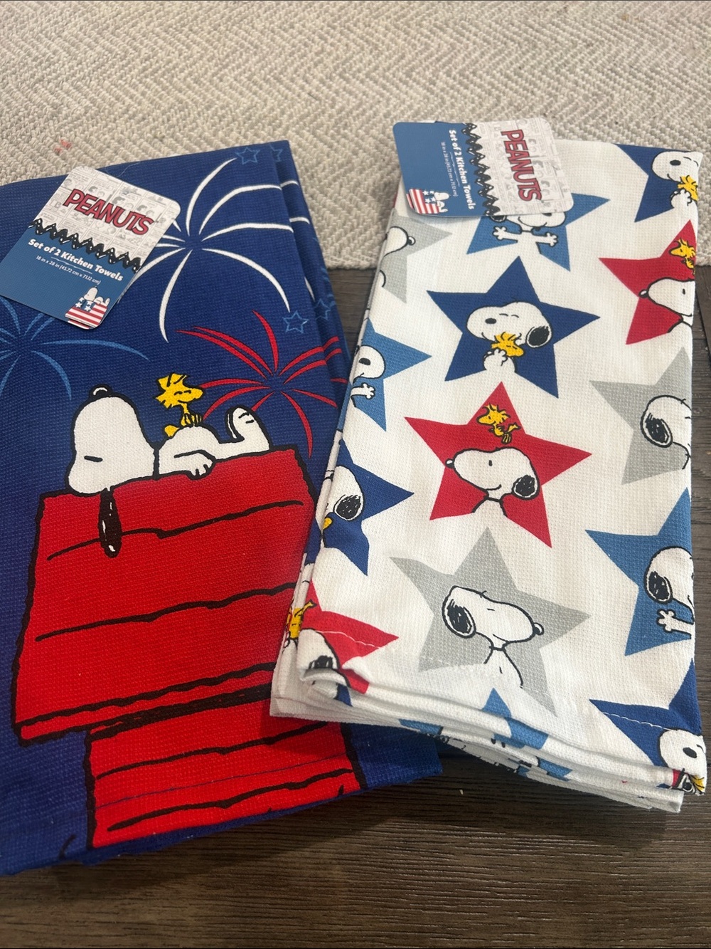Peanuts Snoopy & Woodstock Kitchen Towels - Patriotic Red, White & Blue